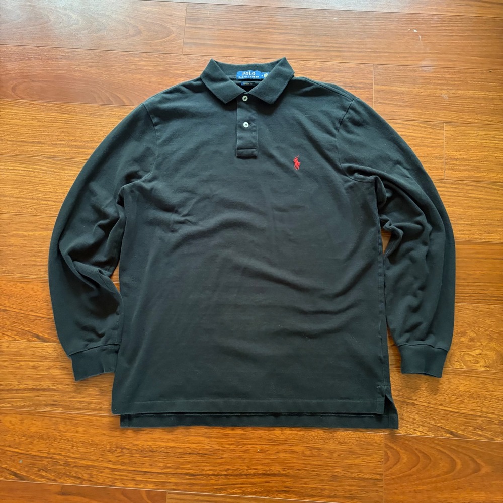 Polo Ralph Lauren Mens Classic Fit Long Sleeve Polo Shirt Black Red Pony Size M